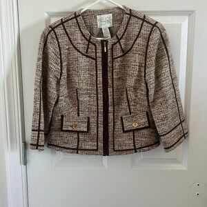 Helios & Luna Gorgeous Brown Tweed Blazer with Gold Accents Size 8